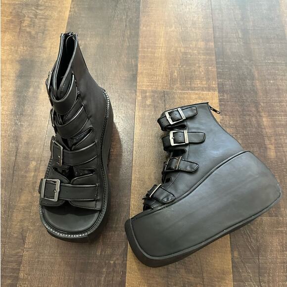 Demonia Black Violet Platform Open-Toe Boots Size 7 - Picture 3 of 12
